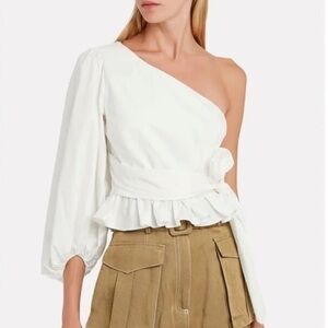 NWT Shona Joy Drake One Shoulder Tie Front Poplin Blouse